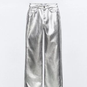 ZARA Silver Metallic Wide-Leg Pants